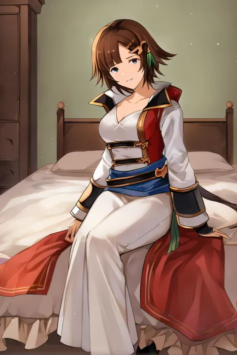 leona (granblue fantasy), bedroom,light smile,looking_at_viewer,full_shot,sit on the bed,