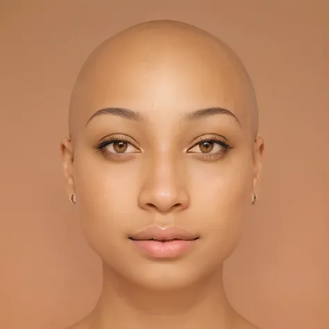 there is a lite skined african american woman with a bald head and a pink lip, symmetrical face, clear symmetrical face, symmetric portrait, face morph, face symmetrical, symmetrical centered portrait, symetrical face, symmetrical beautiful human face, sym...