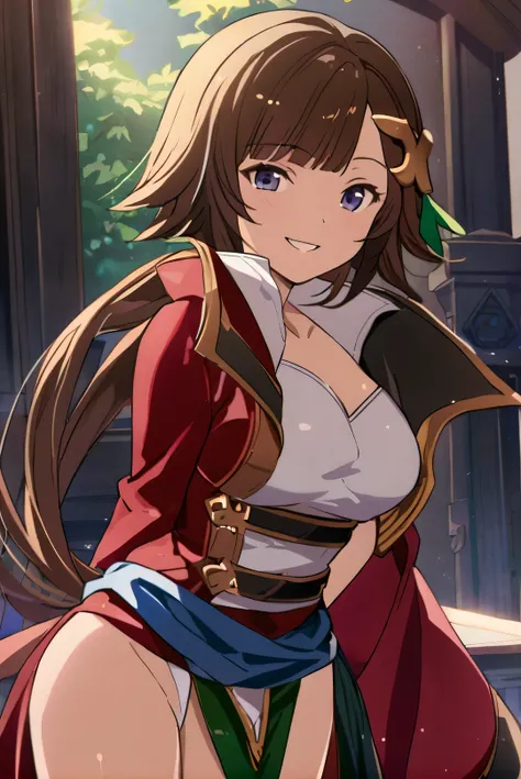 1girl, solo, leona (granblue fantasy), bedroom, looking at viewer, smile, full_shot, sirld, anime screencap, masterpiece, best quality,