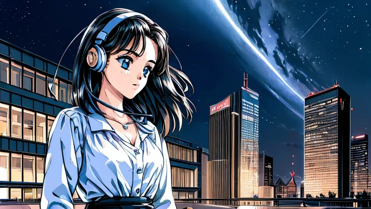 ((masterpiece)),(((highest quality))),((super detailed)) realistically, 1 girl, beautiful, wearing headphones, one person　 watch...