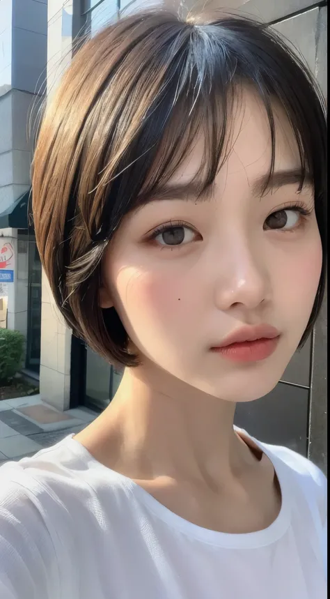 ((Highest quality, 8k, masterpiece: 1.3)), Sharp focus: 1.2, Beautiful woman with perfect body: 1.4, ((Layered Haircut, Large Breasts: 1.3)), (very good) ,(thin, Damp T-shirt: 1.1), (rainに濡れた白いシャツ), (rain, street: 1.2), Wet body: 1.1, Highly detailed face...