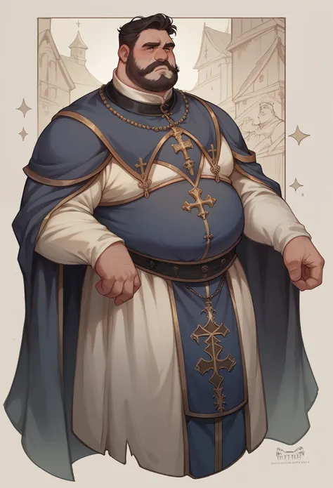 man, visual novel character, priest, gothic theme, medieval, fat, fullbody