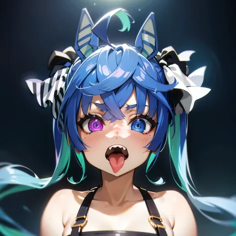 (​masterpiece,top-quality,hight resolution,Unity 8k,extremely details CG:1,Best Picture), angle from the front,Color illustration in the style of asanagi,live stage,perfect lighting,Top-down Bottom-up,Tongue out,Twin_Turbo_Umamusume,(aqua hair, twintails, ...