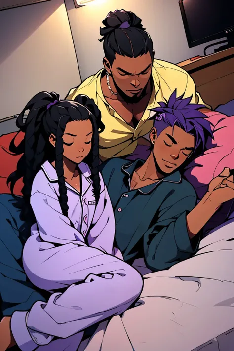 just a gaming black couple that like to sleep a lot ,pajama purple, dradlocks
