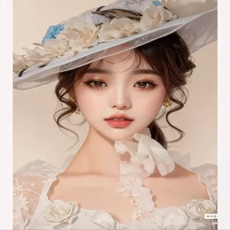 a close up of a woman wearing a hat with flowers on it, popular south korean makeup, beautiful south korean woman, popular korean makeup, lovely delicate face, beautiful young korean woman, young adorable korean face, lalisa manobal, gorgeous young korean ...