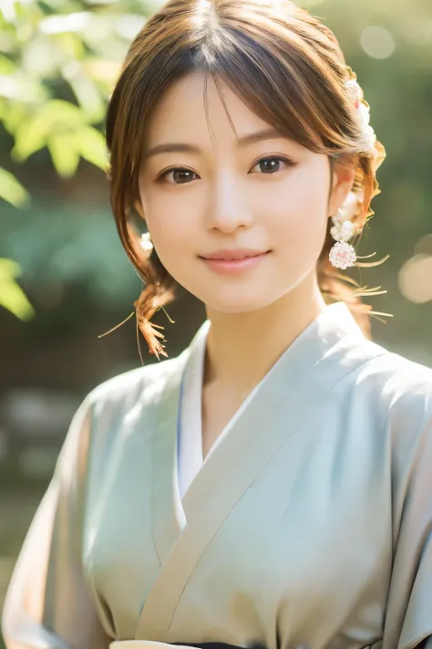 (best quality,highres,ultra-detailed),((portrait )),1beautiful Japanese lady,beautiful detailed eyes,beautiful detailed lips,extremely detailed face,longeyelashes,soft smile,flowing hair,natural lighting, wearling japanese elegant Kimono,