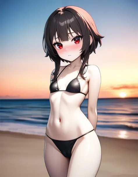 32k, best quality, ultra high res, HDR, UHD, extremely detailed CG, unity 32k wallpaper, masterpiece, highest quality, Super detailed, figure, whole body, Swimwear,, Detailed Background, mksts style, Beach, sunset, (highest quality:1.2, Very detailed, Late...