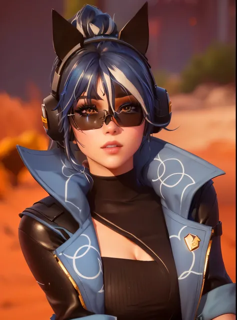 a close up of a person wearing a blue and black outfit, unreal engine : : rave makeup, rendered in sfm, fortnite character, close up character, fortnite art style, 4 k octan render, as a fortnite character, stylized anime, in game style 8k, character close...