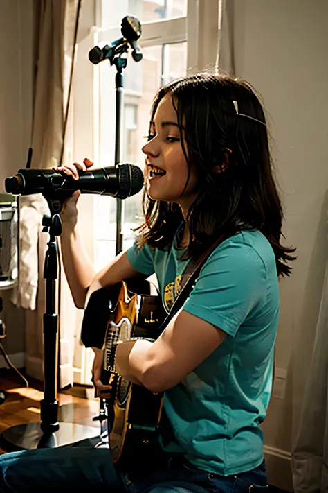 YOUNG PEOPLE SINGING AND PLAYING GUITAR WITH A CURTAIN THAT SAYS HAPPY BIRTHDAY ELIAN