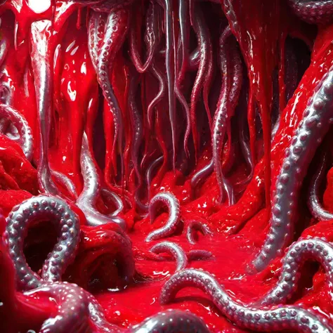 Silver Tentacles in Red Slime - SDXL