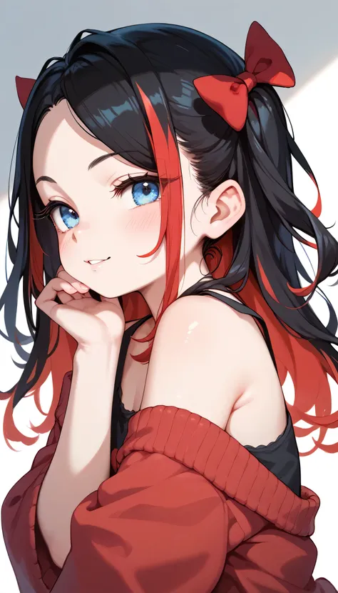 little_girl,cute_loli_, diabellze, blue eyes, long black hair, red hair, multicolored hair, sexy, a sexy way,