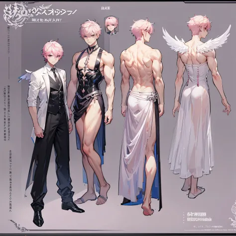 (Masterpiece, best quality), detailed, 1 man, ((character concept art)), ((character design sheet, same character, front, side, back)), full body, body complete, 1 Male angel, 1 Man angel, Detailed face, character design sheet，full bodyesbian, Highly detai...