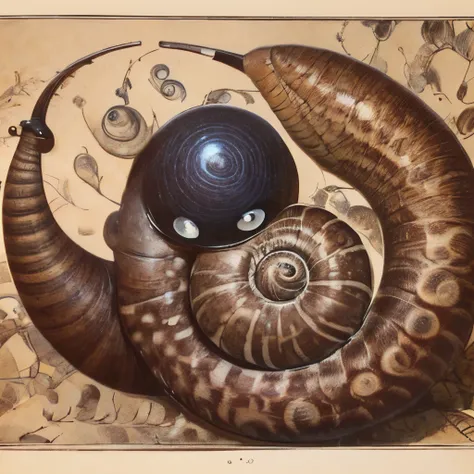 Lithograph by redon、Big one-eyed snail、