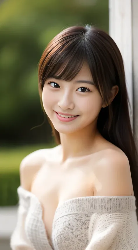 masterpiece,best quality,(Japanese girl),((Beautiful girl)),cleavage,(off shoulder:1.2),(perfect body beauty:1.2),(shy smile),From slightly above