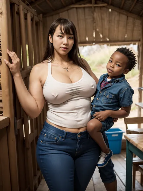 (Mature southkorean!woman & little gradeschooler african!boy), BREAK, Teacher girl, mouth open, 42yo sensual southkorean!milf teacher, teaching in secluded poor african (shack) deep by the Kenya forest. dark hair with bangs, lipgloss, natural make-up, simp...