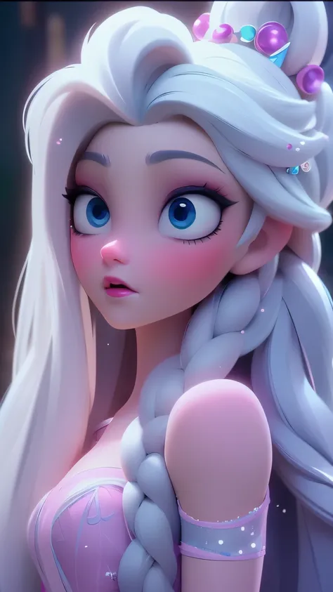 Elsa, (perky breasts), (((small breasts))), smirk:1.2, beautiful blue eyes, (perfect iris’s), depth of colour to her eyes, blonde hair, long hair, braid, full lips, blush, naked, she is showing her vagina, depth of field, bokeh, (special attention to skin ...