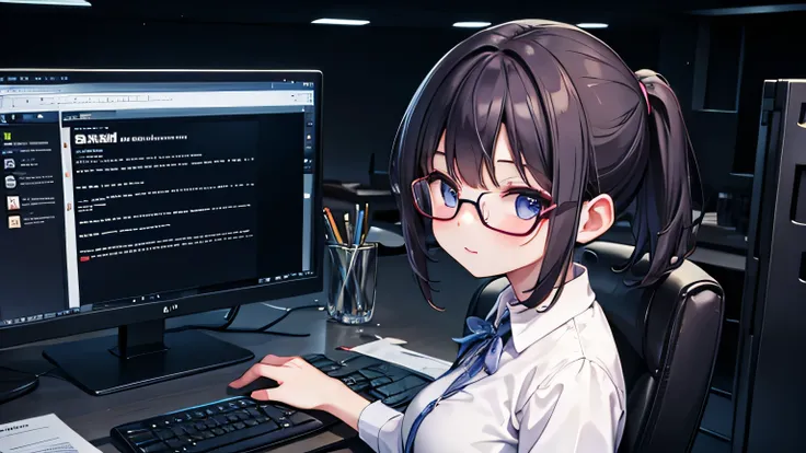 Work, PC, girl, glasses,