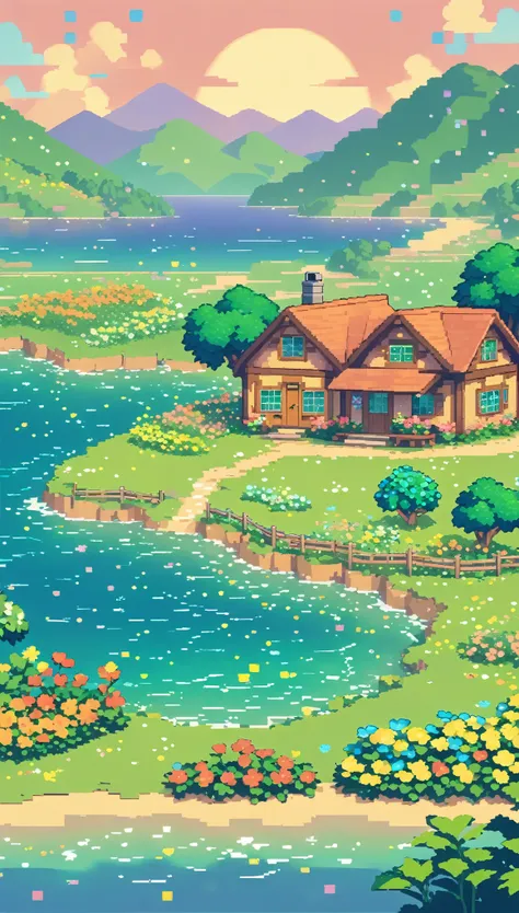 ultrawide landscape lofi stardew valley pixel star valley kawaii cottagecore, no people, sea