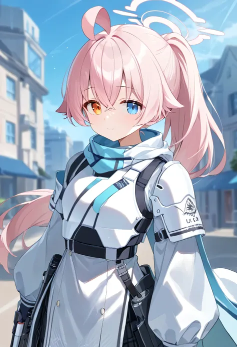 score_9,score_8_superior,score_7_superior,sauce_anime,Cowboy Shot,Idealized form,Natural light,Detailed Background,Blurred Background,Very detailed,One girl,,Hoshino(Blue Archive),Pink Hiar,Hello,Ahoge,Medium Hair,Heterochromia iridis,ponytail,(Clothing Ar...