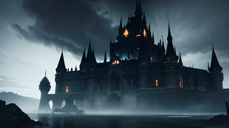 "A dramatic and foreboding scene depicting the entire Hyrule Castle engulfed by dark, ominous forces. The focus is on the castle, now shrouded in an aura of dark energy and malevolence.

The castle is covered in swirling shadows and tendrils of dark mist t...