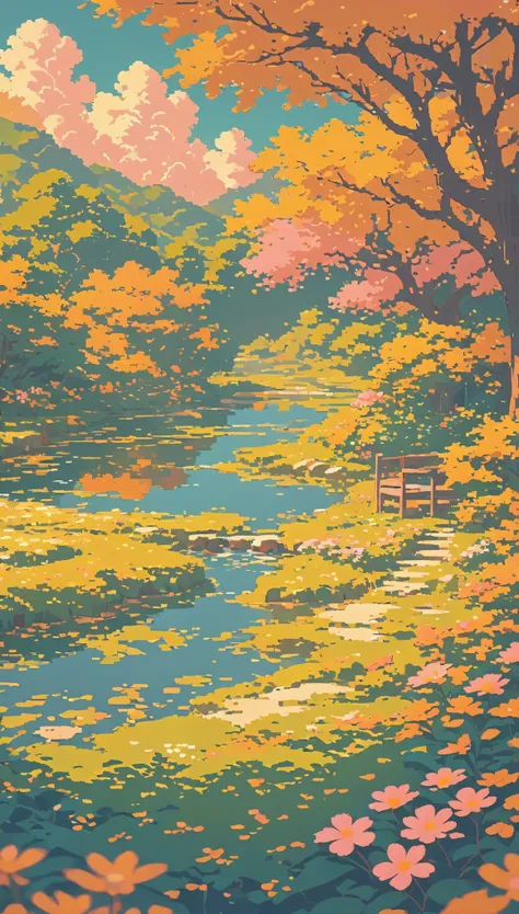 nature ultrawide landscape lofi pixel, No people ,Cozy,Orange Pink