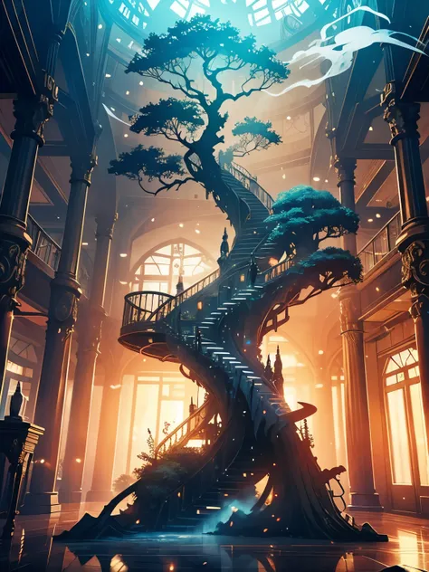 dreamlike art tree live, colored smoke, insane details, steampunk detail, intricate details, very detailed,