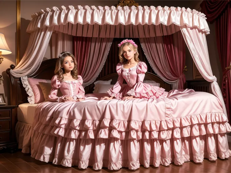 ,highest quality, masterpiece, highest resolution, artwork, super それにget used to it, many get used to it, get used to it, それにget used to it, 3k realistic pictures,,((early teenage little girls)),Ultra-detailed juvenile face,three are princesses,full lengt...