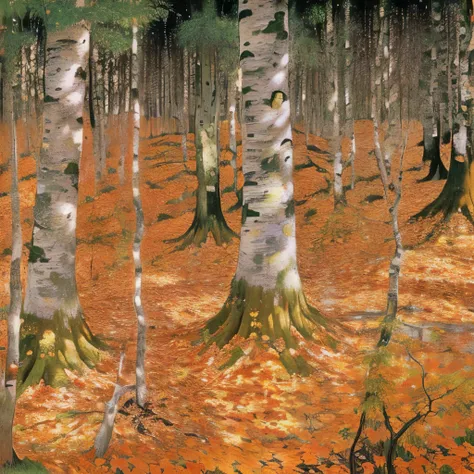 a Forest Painting with trees and leaves, Birchの森の伐採, gustav, In the autumn forest, impression, Birch, Forest Painting, By Klimt, bus, gustav klimt 8k, Dennis Salazin, gustav・クリムト作, gustave klimt, gustav klimt yoh yoshinari