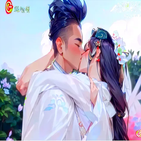 a close up of a person kiss a person on a field, kiss together cutely, cai xukun, Lovely kiss, ruan Home and fenghua zhong, Xianxia fantasy, couple kiss, Movie screenshots, kiss together, trailer, kiss, sha xi, Home, Highlights of the movie, Xianxia, Cheng...