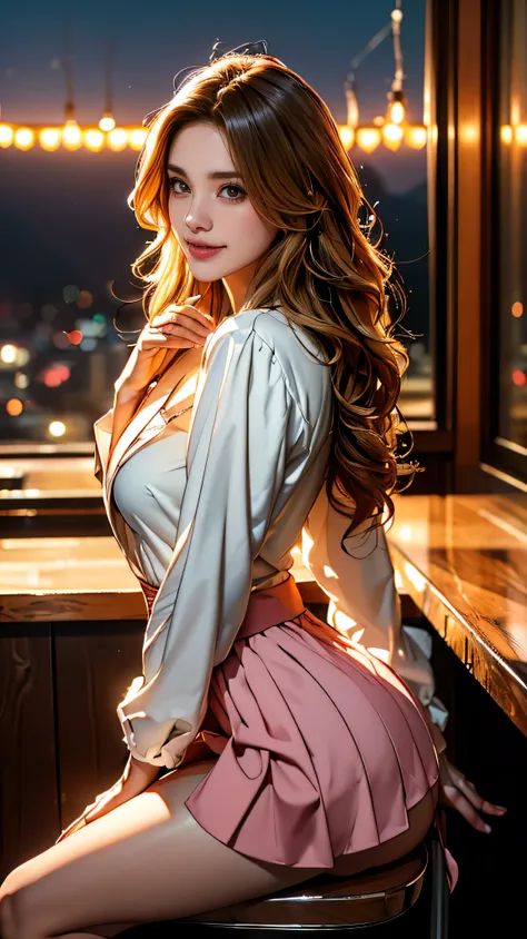 (Very detailed, Realistic, Highest quality, 4K, 8k, High resolution, masterpiece:1.3), An attractive flight attendant with a graceful and elegant figure. Erin Anderson is tall and slender, long, Long, wavy, golden blonde hair styled in loose curls. Long ha...