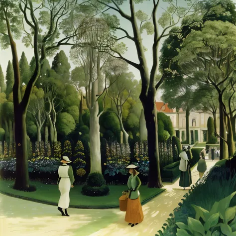 painting of a group of people walking down a path in garden, Henri Rousseau, 都市gardenで, gardenの風景, René Marguerite, in garden, in the garden, By Théodore Rousseau, garden, gardenで, By Aristide Maillol, By Marianne von Werefkin