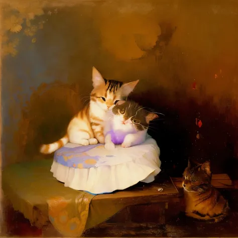 A painting of a seashell with a cat sitting on a table, Odilon Redon. Drexler, Odilon Redon, Conch shell, Gaetano Previati, Good Martin Johnson, pastel, By Anna Füssli, inspired By Anna Füssli, Henri Fantin＝By Latour