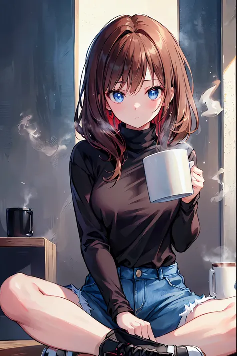 ((masterpiece)), ((Highest quality)), ,Brown Hair，Shortcuts，Messy Hair，Slender beauty，A dignified posture，Small chest，Beautiful feet，Her captivating grey-blue eyes shine like stars，break (masterpiece:1.2), Highest quality, High resolution, unity 8k wallpap...