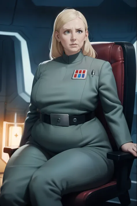 1woman, officer, too tight imperial uniform, captain. star wars, chubby, fat, ashamed. overweight, long blond hair. . good light...