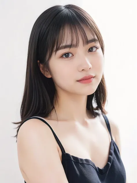 1girl, 25years old woman, cute face, Small breasts, medium breasts, large breasts, beautiful face, (perfectly detailed face), ((looking at viewer)), Simple Background, ((white background)), ((white wallpaper)), White skin, (bright lighting:1.2), perfect li...
