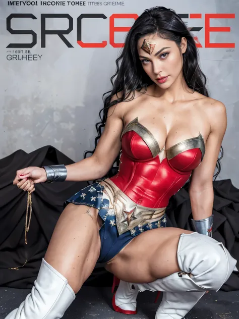 ((((Dramatic))), (((grittiness))), (((intense))) The movie poster features a Wonder Woman as the central character。She stands confidently in the center of the poster, Wonder Woman, (intricate detailed, makeup), (detailed beautiful delicate face, detailed b...