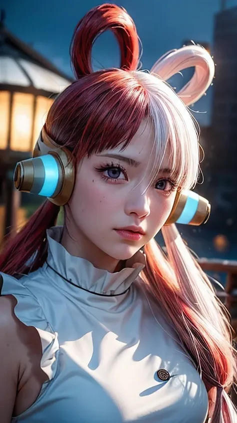 masterpiece Uta, one piece (set), Anime art style, masterpiece, setเดรสสีขาวหรูหรา, Long red and white hair, One Woman, alone, earphone, conjunctivitis, Looking at the audience, Beautiful Face, Detailed face, gag, photograph: Intermediary, Elbow and wrist,...