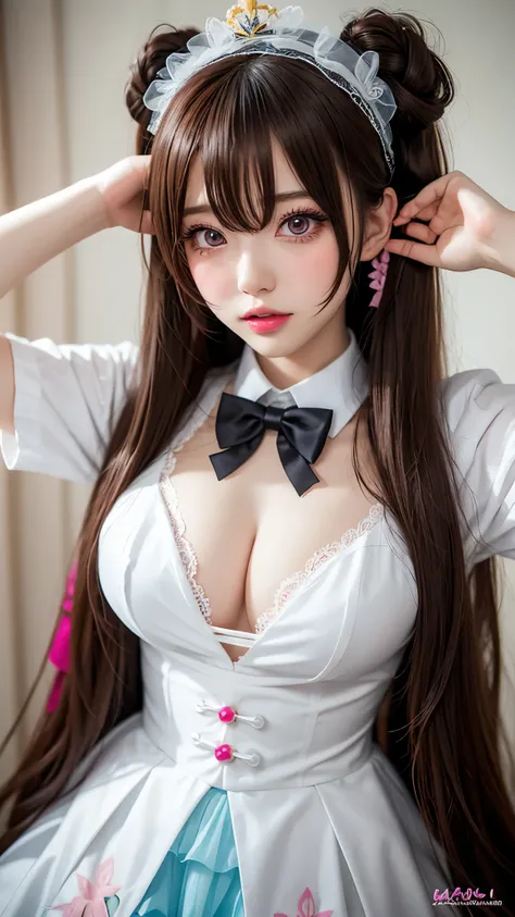 Alafe in a bow and tie costume, anime girl Cosplay, (Ahegao), anime Cosplay, Cosplay, ((Very large breasts)), sakimichan, Gwaiz, Ahegao face, Anime Goddess, Pink pigtails and cyan eyes, Fairy Core, Inspired by anime, Belle Delphine, Sakura Kinomoto, y 2 k ...