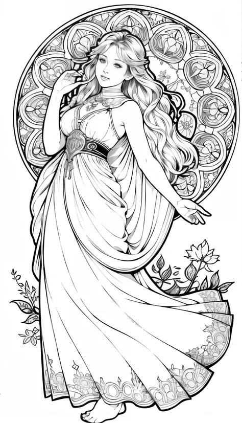 pursuing their dreams, coloring book pages coloring art, all-white background, beautiful fairy star，white soft wavy hair，use onl...