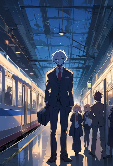 rating_safe, score_9, score_8_up, score_7_up, score_6_up, score_5_up, score_4_up, hires, source_furry(kemono, boy, girl)station, train, station shop, student, salary, suits, evening, perfect anatomy, good lighting, good cinematic shadow, dynamic angle,