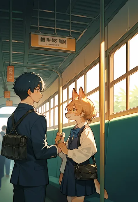 rating_safe, score_9, score_8_up, score_7_up, score_6_up, score_5_up, score_4_up, hires, source_furry(kemono, boy, girl)station, train, salary, suits, evening, perfect anatomy, good lighting,