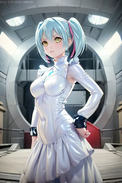 perfect anatomy　highest quality,highest resolution,(((white latex dress　light blue hair)))　[blurry]　8k　yellow eyes　advance wars ...