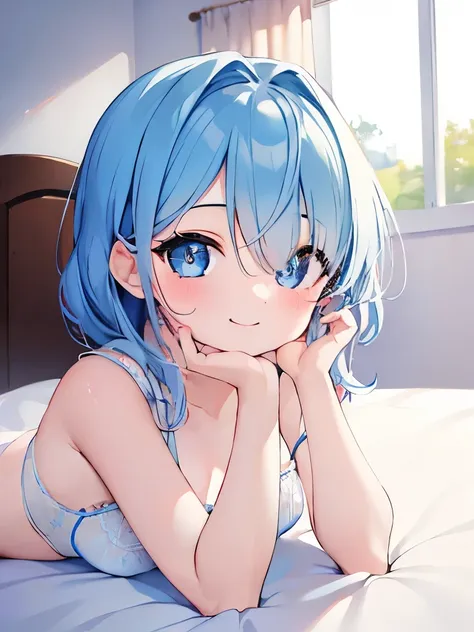 ((masterpiece)), ((best quality)), (ultra-detailed), on the bed, a cute girl, 1girl, solo, underwear00, ((beautiful eyes)), smil...