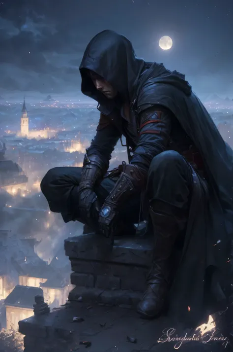 arafed image of a man in a hooded jacket sitting on a ledge, assassins creed, wojtek fus, best of artstation, stunning character art, amazing 8k character concept art, beautiful and cinematic lighting, elegant cinematic fantasy art, assassins creed, elegan...