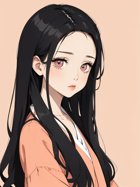 (flat color:1.1),(masterpiece:1.2), original, medium length straight black hair, peach-colored eyes, mature girl　白いドレス