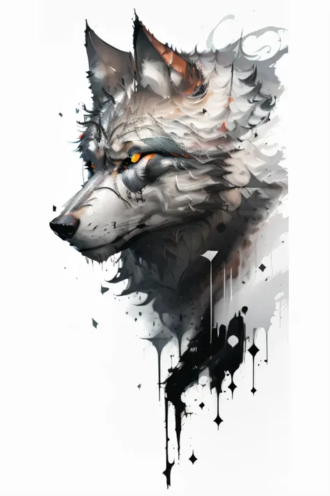 wolf white and black abstract, centered, looking at the camera, approaching perfection, dynamic, moonlight, highly detailed, dig...