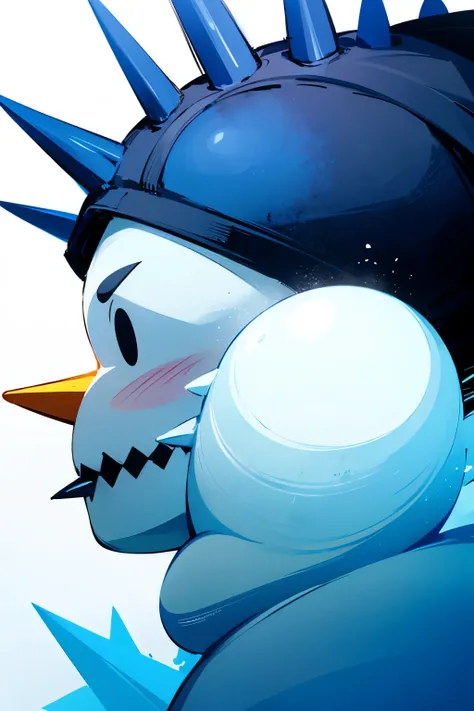 Snowman profile picture in black and blue coat with ice spikes white background 2D Anima