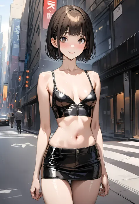 ((masterpiece,best quality anime,Highest quality:1.3)),realistic,upper body,1woman,(30 year old beauty),((very small head:1.4)),((very long body:1.4)),(short bob hair),black hair,(gorgeous big eyes),black eyes,smile,((slender body:1.4,skinny:1.3)),medium b...