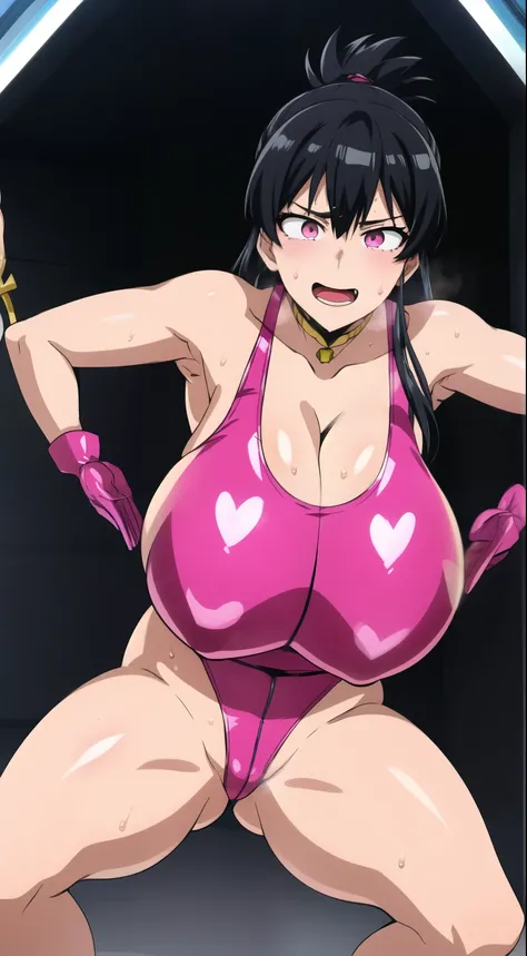 masterpiece, 1 person々, One person々in,10代の若者1 person々, nana shimura [My Hero Academia] ,Big Breasts , Mature Woman,Sharp eyes, Black Hair,ponytail,Pink Eyes, Empty Eyes LoRA / Hollow / Hypnotic suggestion,It opens wide vertically.......,Sweaty, Pink latex ...