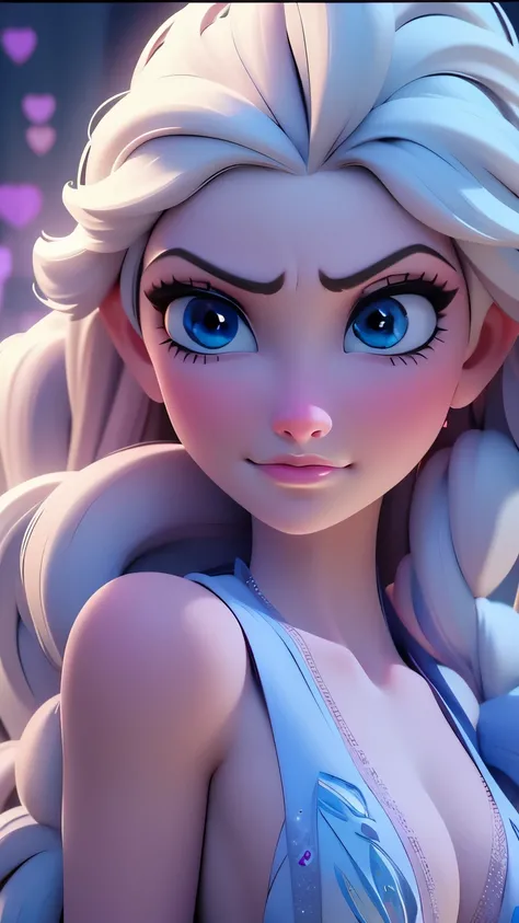 Elsa, (perky breasts), (((small breasts))), smirk:1.2, beautiful blue eyes, (perfect iris’s), depth of colour to her eyes, blonde hair, long hair, braid, full lips, blush, naked, she is showing her vagina, depth of field, bokeh, (special attention to skin ...